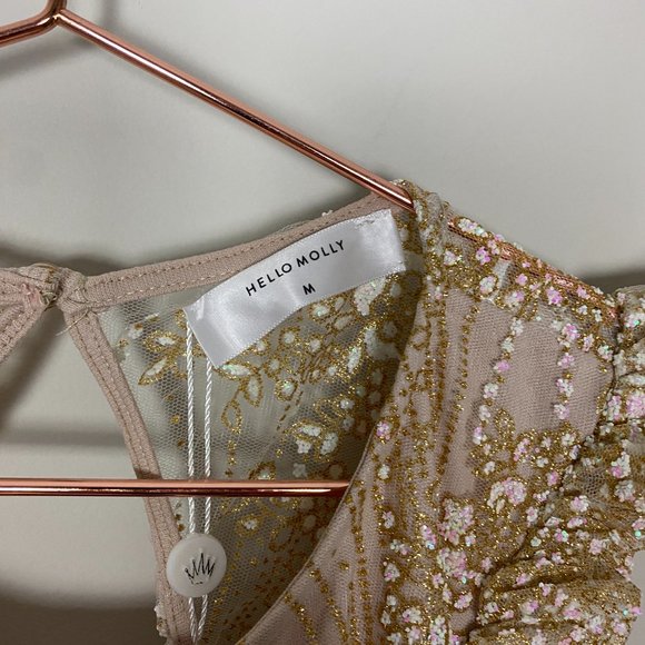 Hello Molly Look At You Bodysuit Champagne Glitter Womens Medium Lace Up Back - Picture 5 of 13